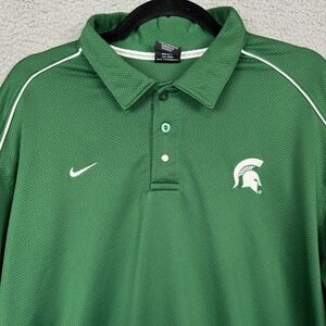 VTG Michigan State Spartans Polo Shirt Men L‎ Green Nike Football Preppy Office